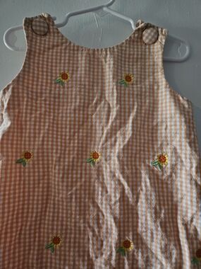 Rare Editions Orange Gingham Sunflower Embroidered Casual Dress